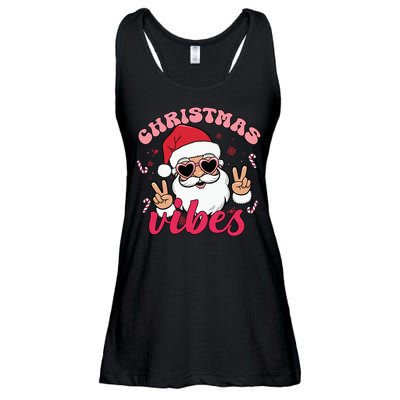 Christmas Vibes Santa Claus Peace Retro Groovy Ladies Essential Flowy Tank