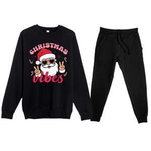 Christmas Vibes Santa Claus Peace Retro Groovy Premium Crewneck Sweatsuit Set