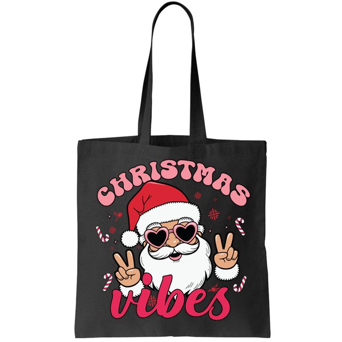 Christmas Vibes Santa Claus Peace Retro Groovy Bag