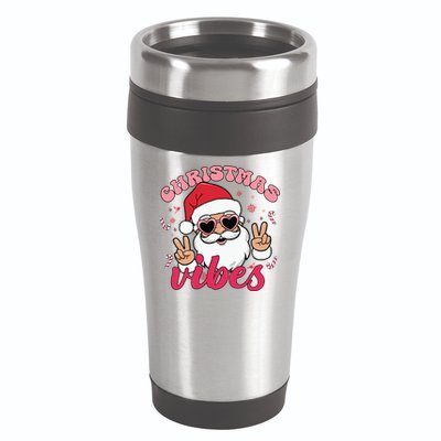 Christmas Vibes Santa Claus Peace Retro Groovy 16oz Travel Tumbler