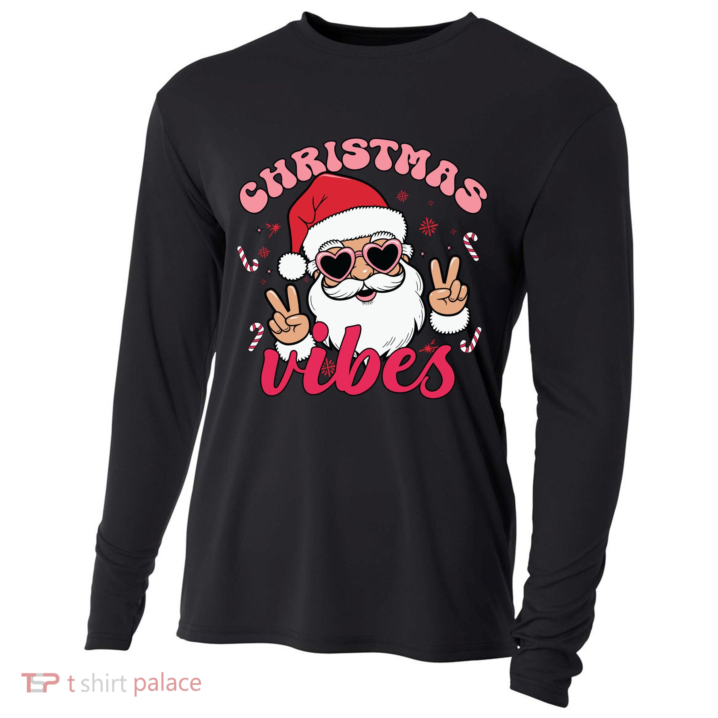 Christmas Vibes Santa Claus Peace Retro Groovy Cooling Performance Long Sleeve Crew