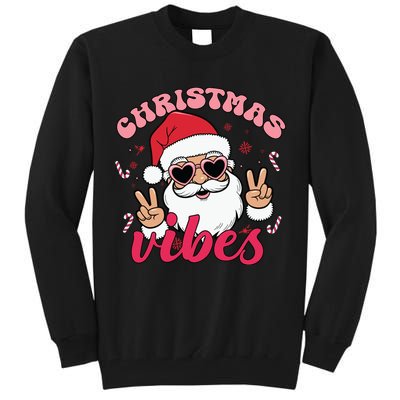 Christmas Vibes Santa Claus Peace Retro Groovy Tall Sweatshirt