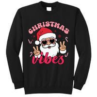 Christmas Vibes Santa Claus Peace Retro Groovy Tall Sweatshirt