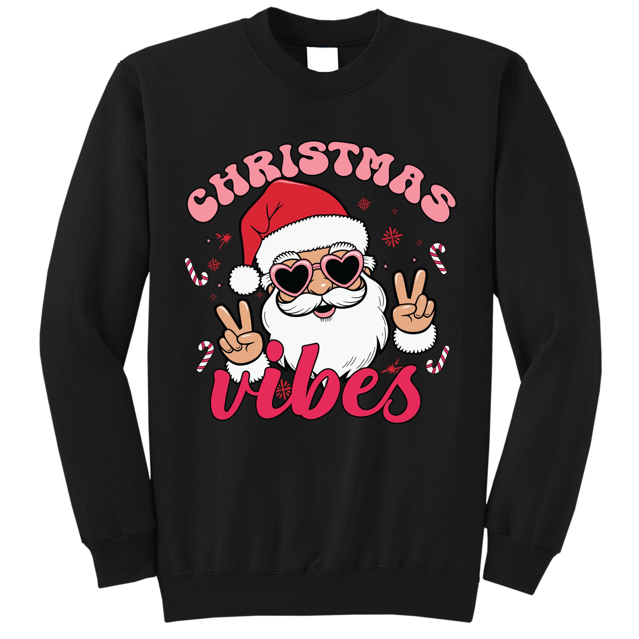 Christmas Vibes Santa Claus Peace Retro Groovy Tall Sweatshirt