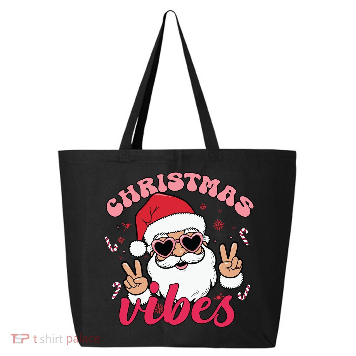 Christmas Vibes Santa Claus Peace Retro Groovy 25L Jumbo Tote