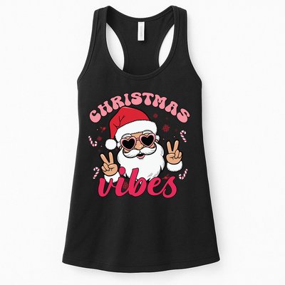 Christmas Vibes Santa Claus Peace Retro Groovy Womens Tank Top
