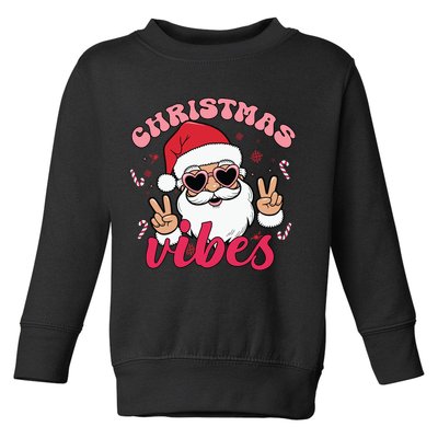 Christmas Vibes Santa Claus Peace Retro Groovy Toddler Sweatshirt