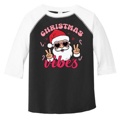Christmas Vibes Santa Claus Peace Retro Groovy Toddler Fine Jersey T-Shirt