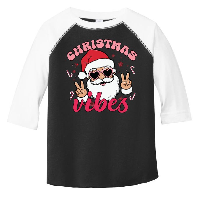 Christmas Vibes Santa Claus Peace Retro Groovy Toddler Fine Jersey T-Shirt