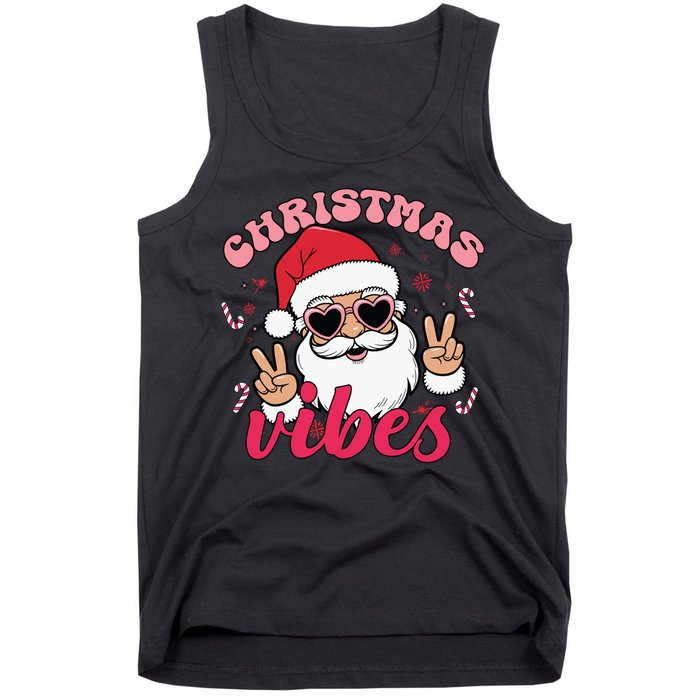 Christmas Vibes Santa Claus Peace Retro Groovy Tank Top
