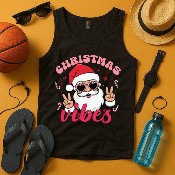 Christmas Vibes Santa Claus Peace Retro Groovy Tank Top