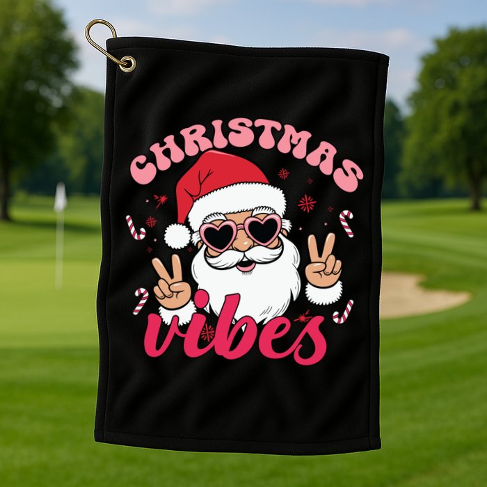 Christmas Vibes Santa Claus Peace Retro Groovy Golf Towel