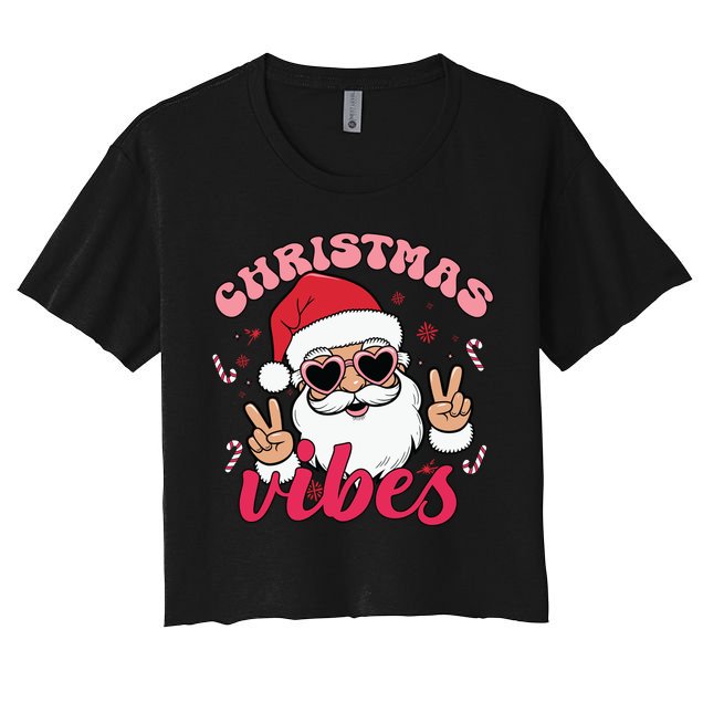 Christmas Vibes Santa Claus Peace Retro Groovy Crop Top