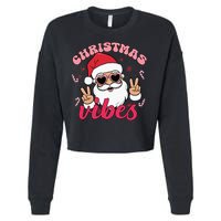 Christmas Vibes Santa Claus Peace Retro Groovy Cropped Pullover Crew