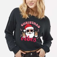 Christmas Vibes Santa Claus Peace Retro Groovy Cropped Pullover Crew