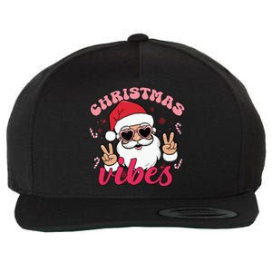 Christmas Vibes Santa Claus Peace Retro Groovy Wool Snapback Cap