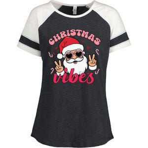 Christmas Vibes Santa Claus Peace Retro Groovy Enza Ladies Jersey Colorblock Tee