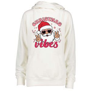 Christmas Vibes Santa Claus Peace Retro Groovy Womens Funnel Neck Pullover Hood