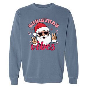 Christmas Vibes Santa Claus Peace Retro Groovy Garment-Dyed Sweatshirt