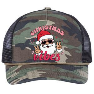 Christmas Vibes Santa Claus Peace Retro Groovy Retro Rope Trucker Hat Cap