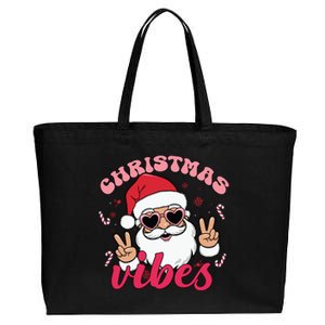 Christmas Vibes Santa Claus Peace Retro Groovy Cotton Canvas Jumbo Tote