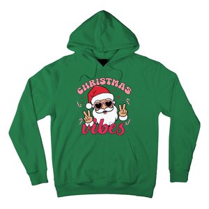 Christmas Vibes Santa Claus Peace Retro Groovy Hoodie