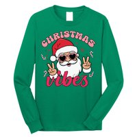 Christmas Vibes Santa Claus Peace Retro Groovy Long Sleeve Shirt