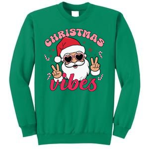 Christmas Vibes Santa Claus Peace Retro Groovy Sweatshirt