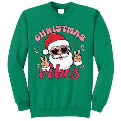 Christmas Vibes Santa Claus Peace Retro Groovy Sweatshirt