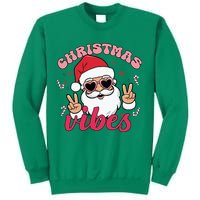 Christmas Vibes Santa Claus Peace Retro Groovy Sweatshirt