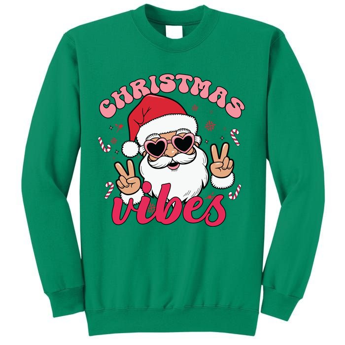 Christmas Vibes Santa Claus Peace Retro Groovy Sweatshirt