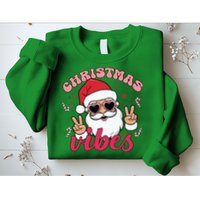 Christmas Vibes Santa Claus Peace Retro Groovy Sweatshirt