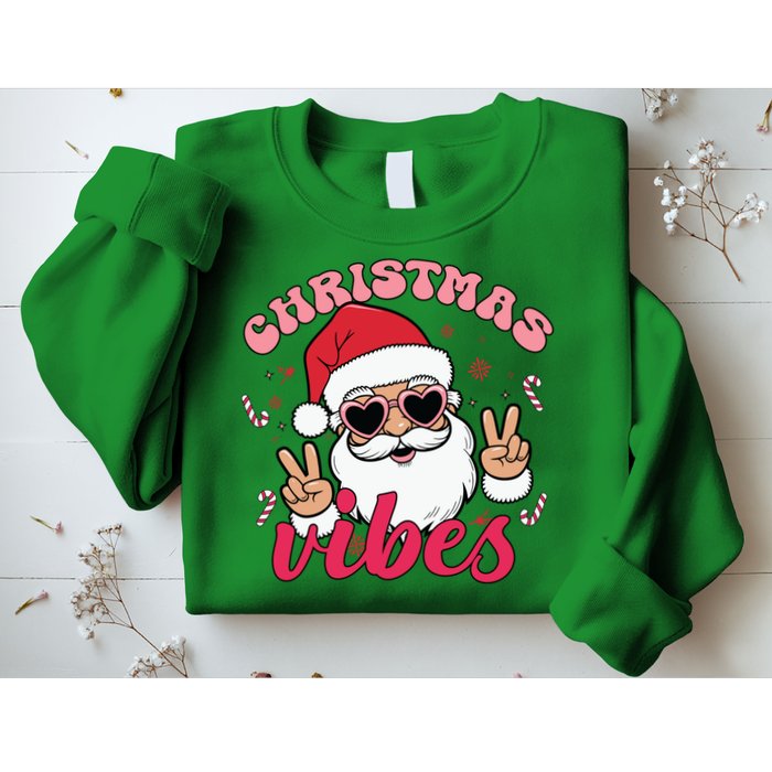Christmas Vibes Santa Claus Peace Retro Groovy Sweatshirt