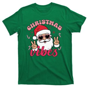 Christmas Vibes Santa Claus Peace Retro Groovy T-Shirt