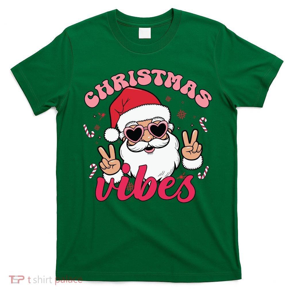 Christmas Vibes Santa Claus Peace Retro Groovy T-Shirt