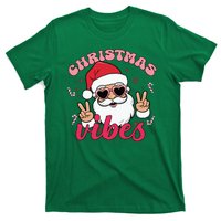 Christmas Vibes Santa Claus Peace Retro Groovy T-Shirt