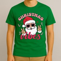 Christmas Vibes Santa Claus Peace Retro Groovy T-Shirt