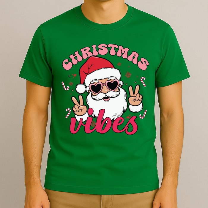 Christmas Vibes Santa Claus Peace Retro Groovy T-Shirt