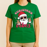 Christmas Vibes Santa Claus Peace Retro Groovy T-Shirt