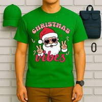 Christmas Vibes Santa Claus Peace Retro Groovy T-Shirt