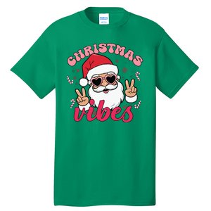 Christmas Vibes Santa Claus Peace Retro Groovy Tall T-Shirt