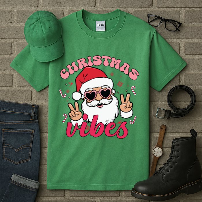 Christmas Vibes Santa Claus Peace Retro Groovy Tall T-Shirt