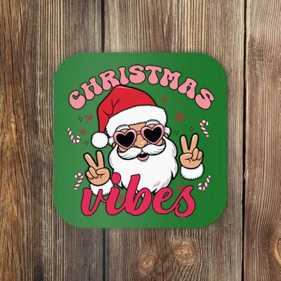 Christmas Vibes Santa Claus Peace Retro Groovy Coaster