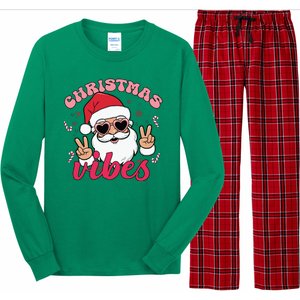 Christmas Vibes Santa Claus Peace Retro Groovy Long Sleeve Pajama Set