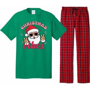 Christmas Vibes Santa Claus Peace Retro Groovy Pajama Set