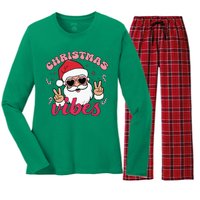 Christmas Vibes Santa Claus Peace Retro Groovy Women's Long Sleeve Flannel Pajama Set 