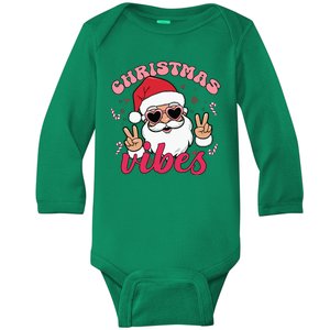 Christmas Vibes Santa Claus Peace Retro Groovy Baby Long Sleeve Bodysuit