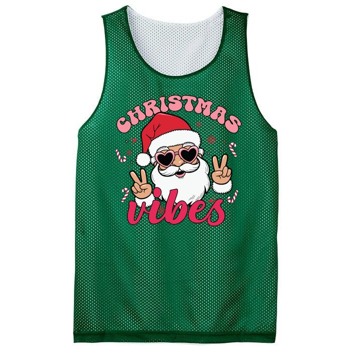 Christmas Vibes Santa Claus Peace Retro Groovy Mesh Reversible Basketball Jersey Tank