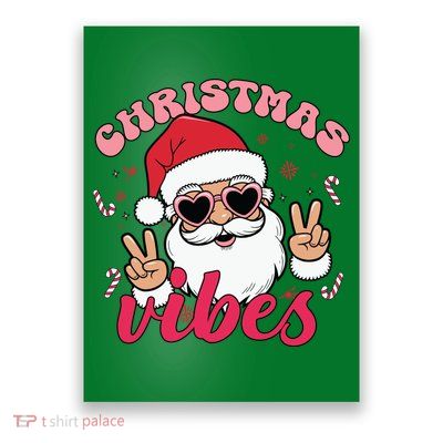 Christmas Vibes Santa Claus Peace Retro Groovy Poster