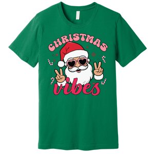 Christmas Vibes Santa Claus Peace Retro Groovy Premium T-Shirt